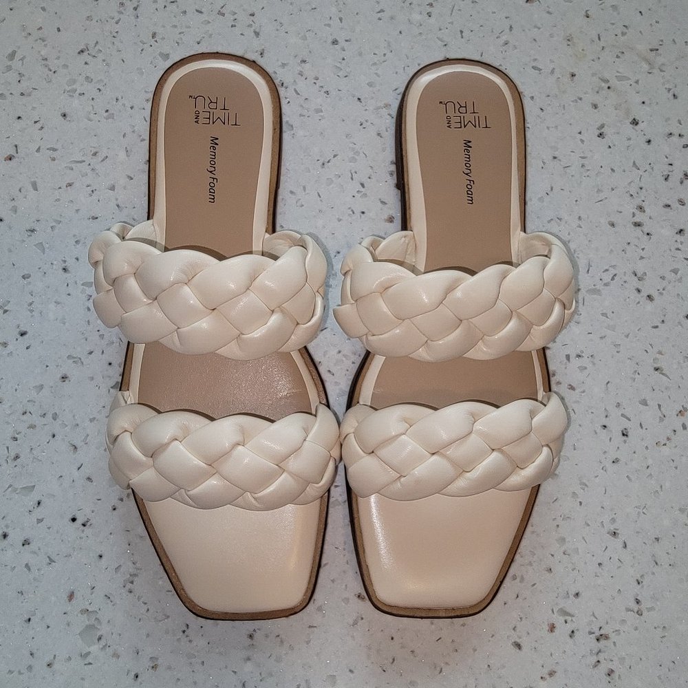 Time and Tru Women's Cream Braided Sandals Size 7